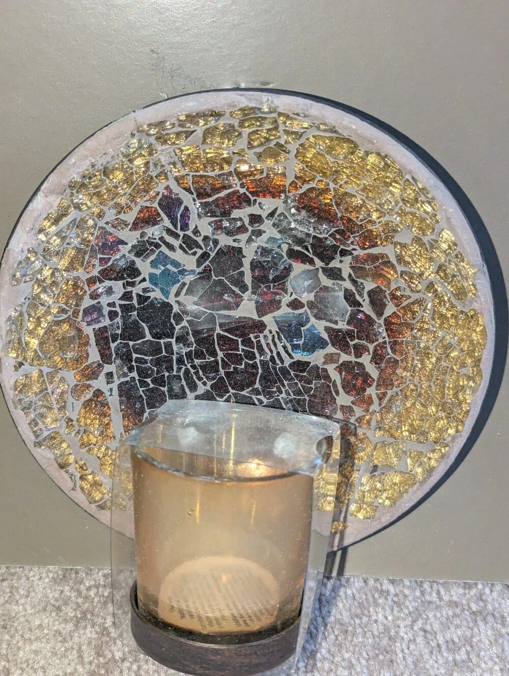 Pier 1 Amber and Bronze Mosaic Glass Wall Sconces for Tea Lights